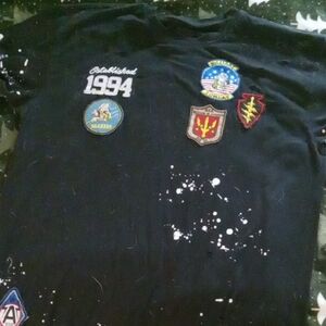 Black Graphic T-Shirt with Patches